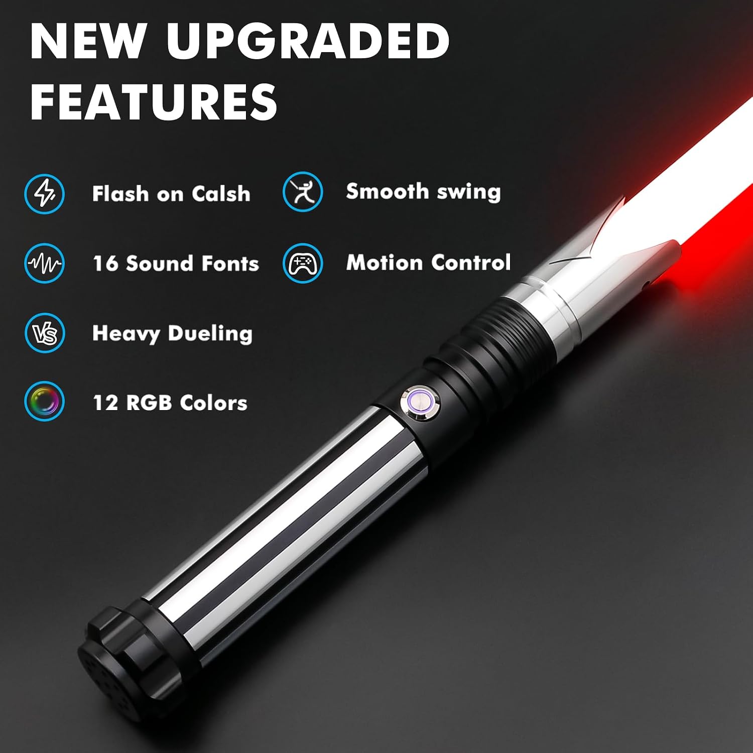 Light Saber with 12 RGB Colors 16 Sound Fonts Smooth Swing Motion Control Heavy Dueling Lightsaber for Adults, Kids Halloween Cosplay Party Props (Black)