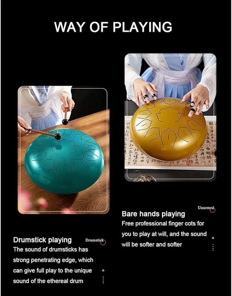 Strumento a percussione artigianale con libro musicale, borsa e mazzuole, ideale per educazione musicale, concerti e yoga