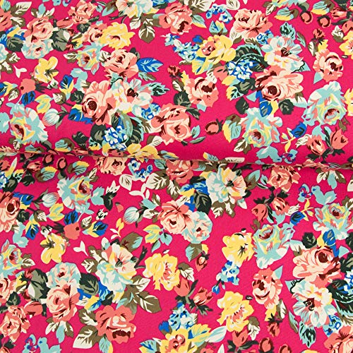 Stoffe Werning Tela elástica de algodón para Mujer, diseño de Flores, Color Rosa, Disponible en 0,5 Metros