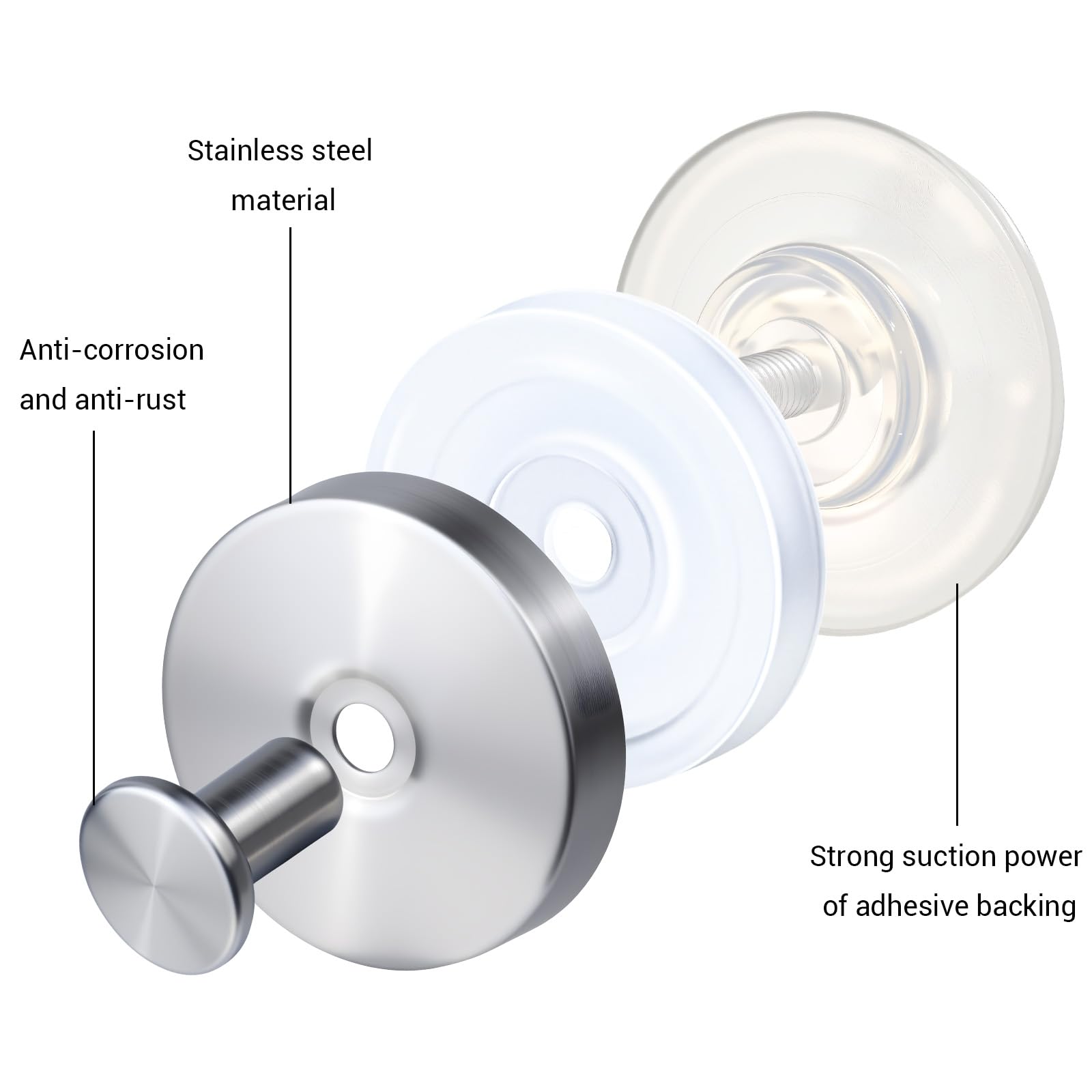 WellMade 2 Pack Brushed Stainless Steel Suction Cup Hooks for Shower Bathroom Kitchen Waterproof Rustproof Wall Hooks for — view 5