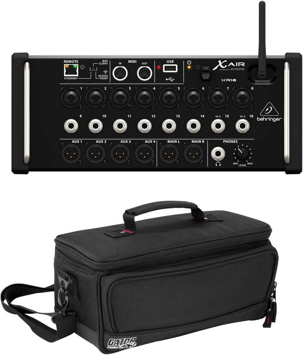 Behringer X Air XR16 Digital Mixer for iPad/Android Tablet with Wi-Fi and USB Recorder - Bundle With Gator Cases Padded Nylon Bag Custom Fit for Behringer X-AIR Mixer,