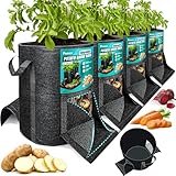 [Upgraded] 4PCS 20-Gallon Potato Grow Bags with Unique Harvest Window, Visible Window, Garden Planting Bag with Reinforced Handle, Nonwoven Fabric Pots for Tomato, Potato Growing Container - Black