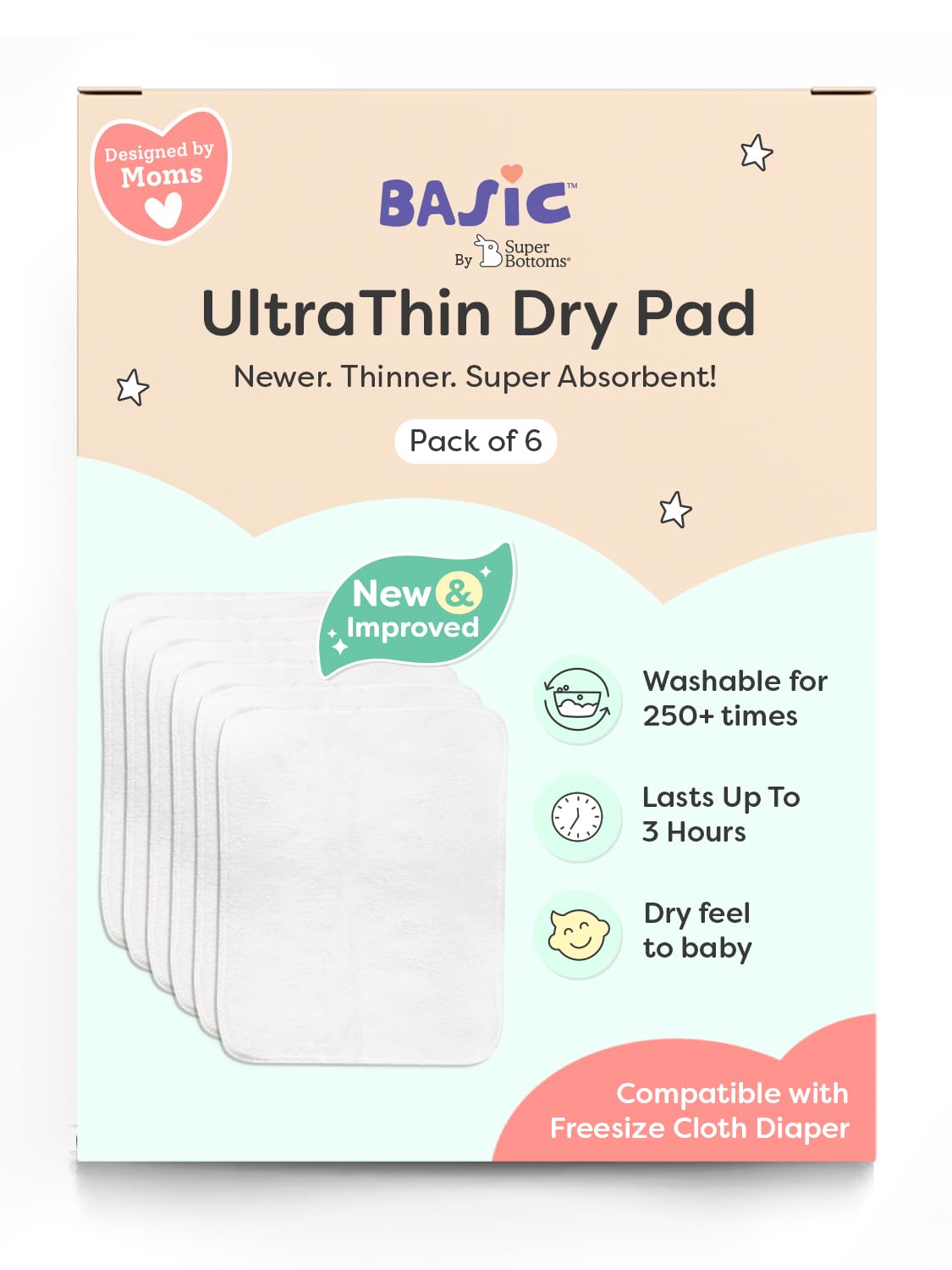 superbottoms BASIC Pads combo for Babies (Dry feel pad (Pack of 6)) | Insets for cloth diapers for Babies| Soakers for pocket diapers | Prefold style - Quick drying, 1 count-image-7