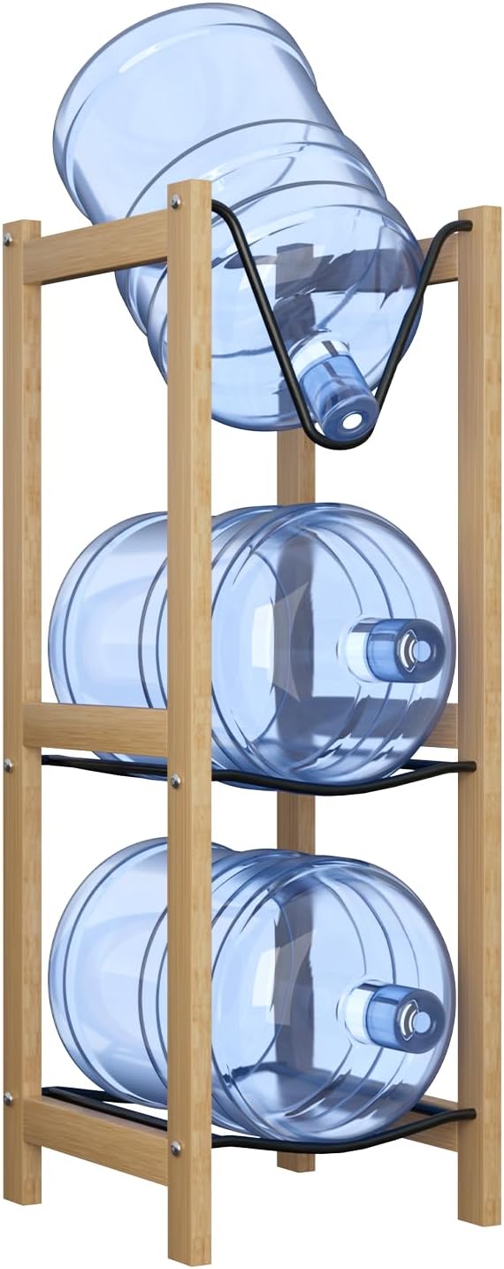 5 Gallon Water Jug Holder with Top Steel frame，3-Tier Rubberwood Water Jug Holder, 35"H，Heavy-Duty Jug Stand Design for Direct Water Dispensing，Water Bottles Holder | Storage Shelve Rack for Home