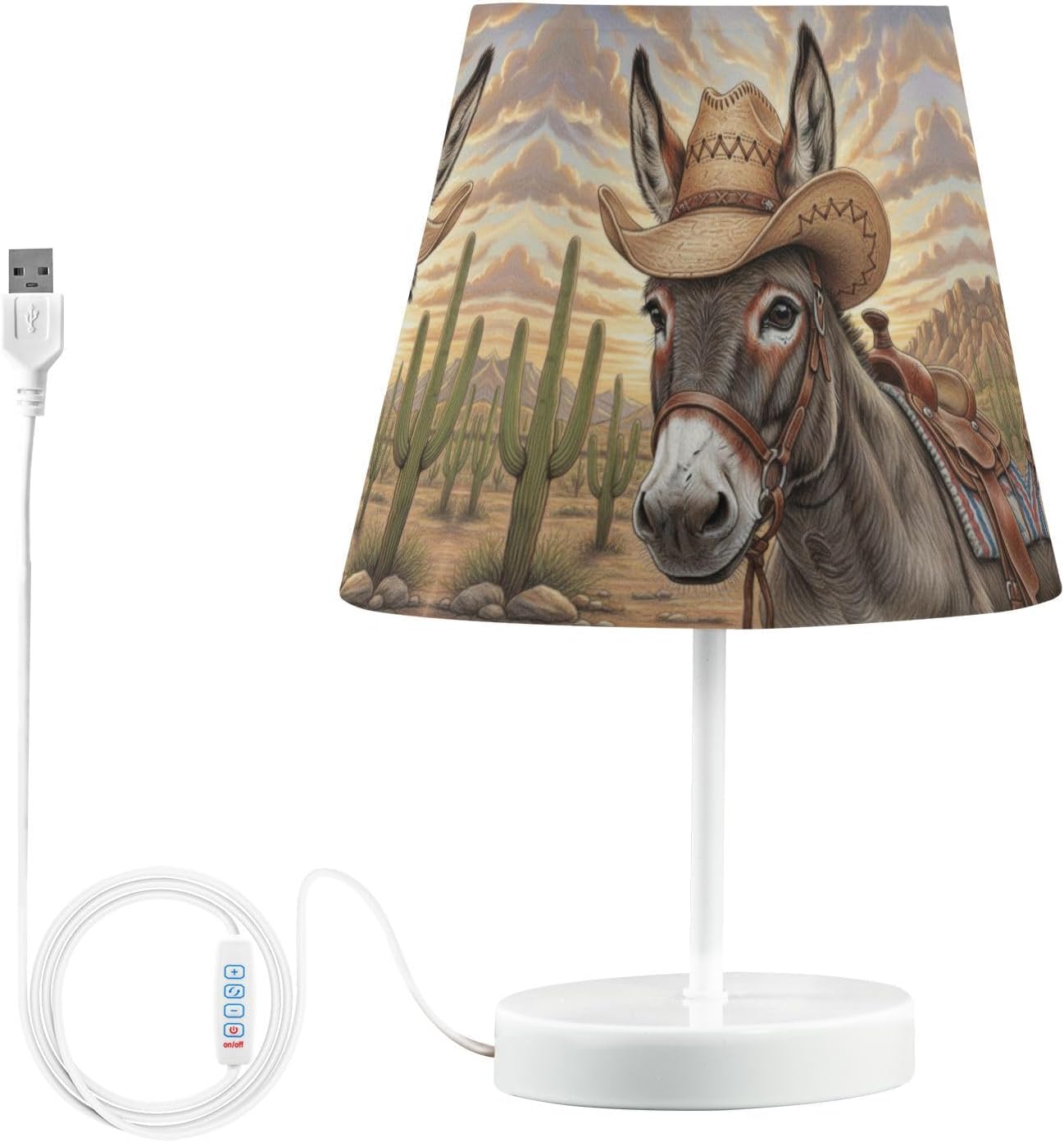 ALAZA Donkey Cowboy Desert Dimmable Table Lamp for Bedroom Desk lamp Bedside Night Lamp with USB Port,Large Lamps with Fabric Shade for Home Office Restaurant