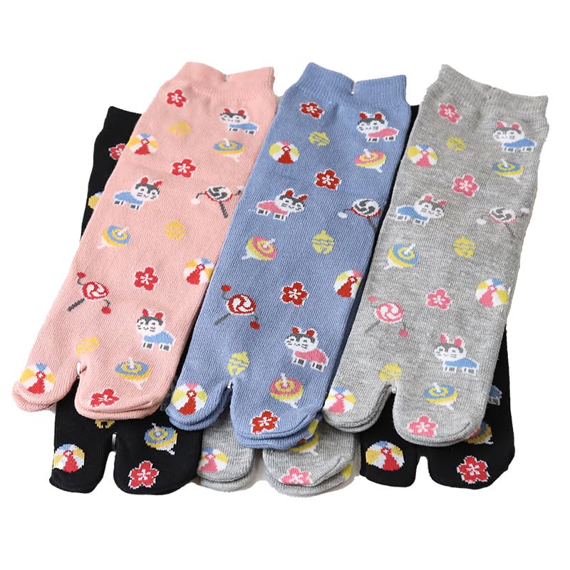 Japanese Tabi Socks 6 Pairs Set Crew Length Two-Toe Made in Japan Women