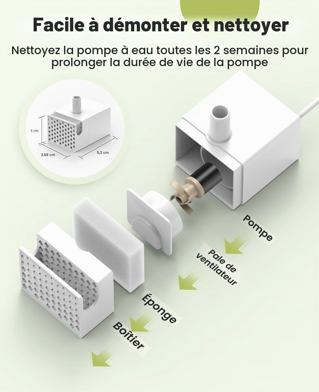 oneisall Pompe pour 7L Fontaine à Chat en Acier Inoxydable | Pompe à eau ultra silencieuse, câble d'alimentation de 1,5 m, pompe à eau de protection contre la marche à sec