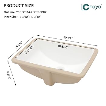ううy Lofeyo Undermount Bathroom Sink 20''x14'' White Rectangle