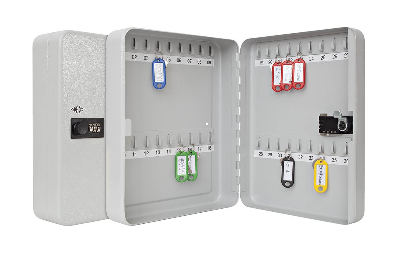 Wedo 10243637 Armoire à clés avec serrure à combinaison 3 chiffres pour 36 clés Gris lumière