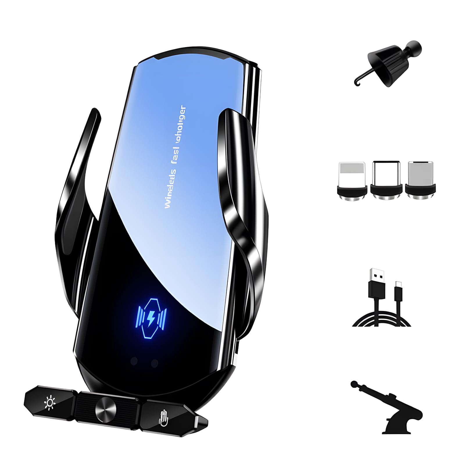 Supporto per telefono da auto con caricatore wireless, caricatore wireless da auto 15W a ricarica rapida, supporto con aggancio automatico a ventosa per auto/cruscotto/bocchetta dell'aria/parabrezza