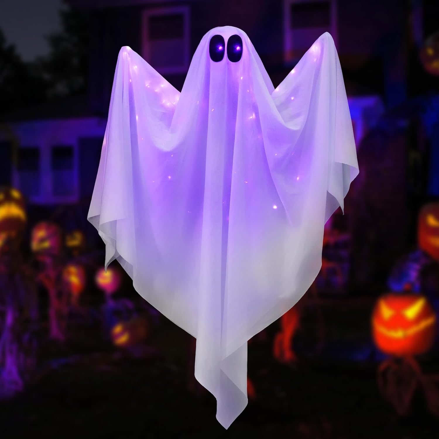 Brightown Halloween Hanging Ghost Lights with Voice Activated for Spooky Scream & Bobbing Motion, Halloween Decoration with Posable Arms for Indoor/Outdoor Party, Festival, Porch, Patio (Purple)