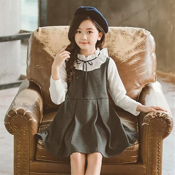 Amazon Co Jp W E ダブリュー イー 子供セット 子供服 キッズ服 女の子 ドレス春秋 小さな女の子 王女 ドレス子供 偽 ツーピース ベストドレス ガールズ 洋服 子供ドレス ジュニア服 誕生日 入園式 プレゼント 可愛い Color Grey Size 130cm 服 ファッション小物