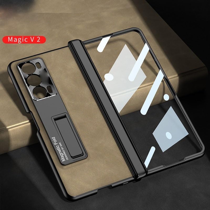 Compatible with Huawei Honor Magic V2 Case, Full Body Protective Case with Kickstand Built-in Screen Cover, Non-Slip PU Leather Case, Compatible with Honor Magic V2 (Gray)
