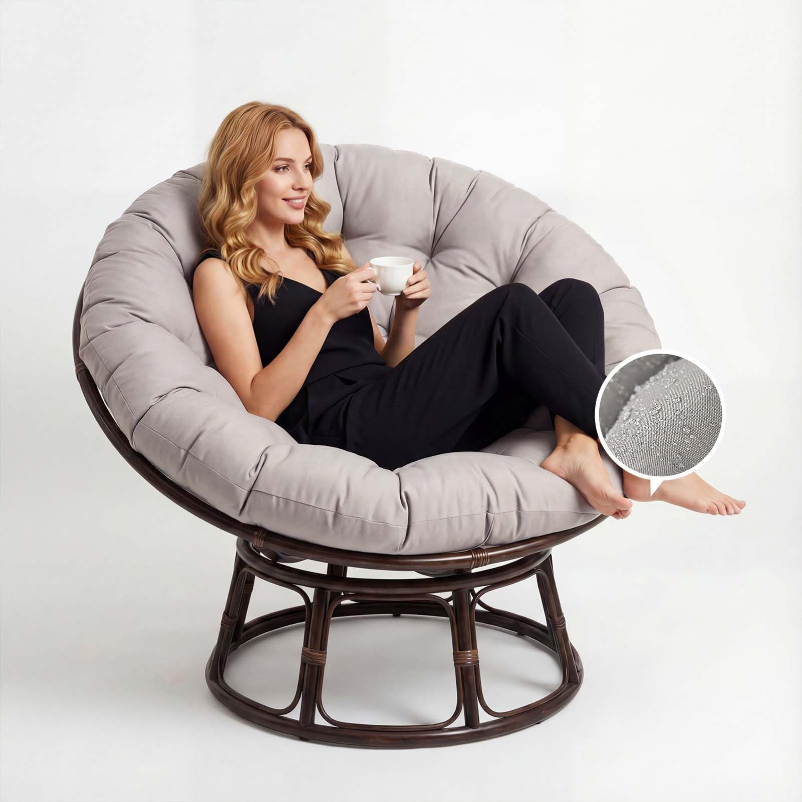AHSBND Papasan Chair Cushion Outdoor: Waterproof Egg Nest Replacement Breathable Hammocks Swing Seat Pad Round Soft Supportive Pillow for Indoor Garden (Light gray, 70cm)