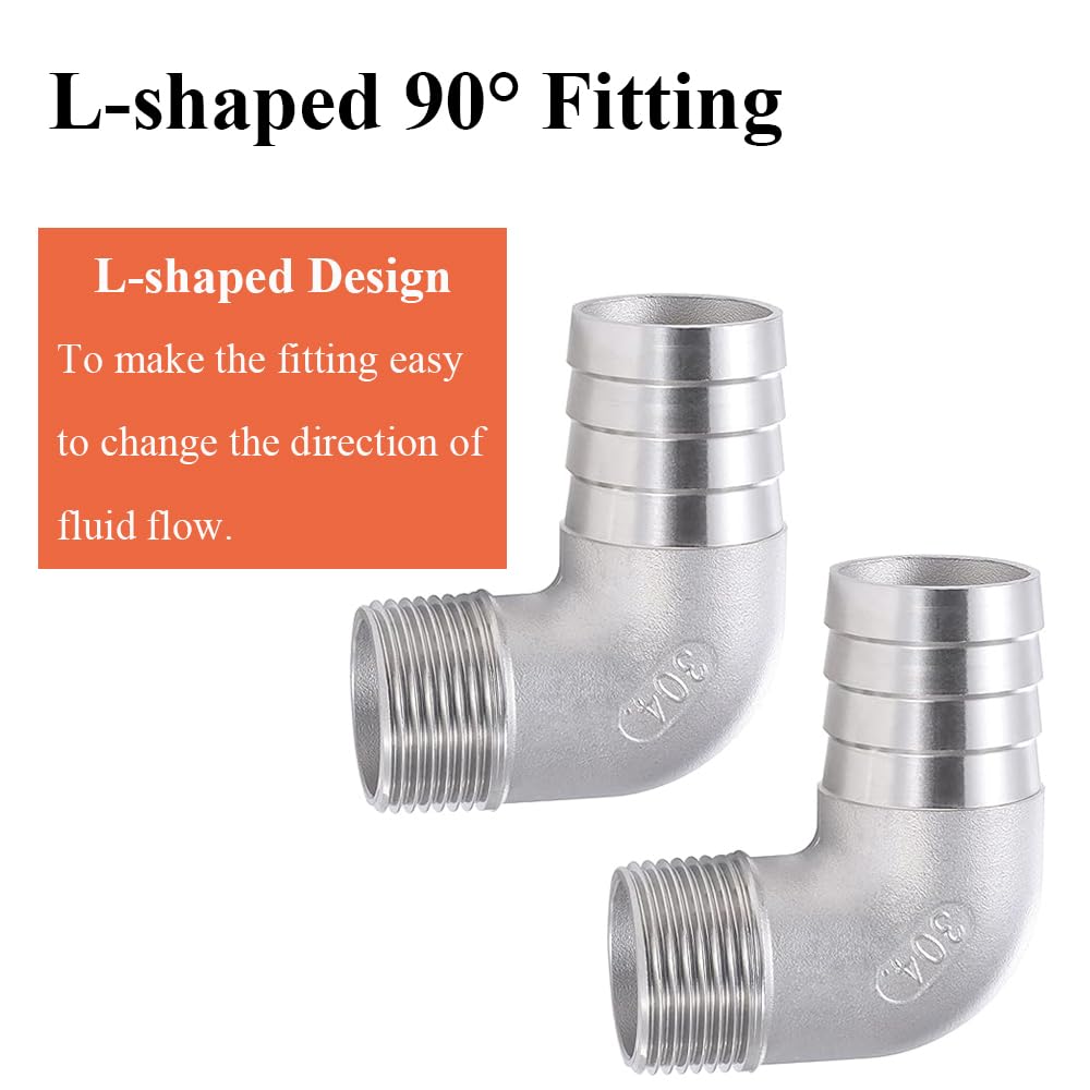 8 raccordi a gomito per tubo flessibile, 20 mm, maschio da 1/2", in acciaio inox, connettore a 90 gradi per aria, acqua, olio, gas, carburante