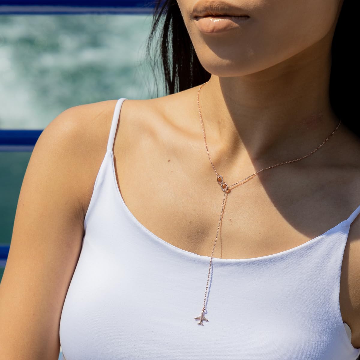 WearTravelers Collana Aereo e Infinito in argento 925 con zirconi - Idea Regalo per Donna Viaggiatrice - Prodotto Made in Italy - Modello Sidney
