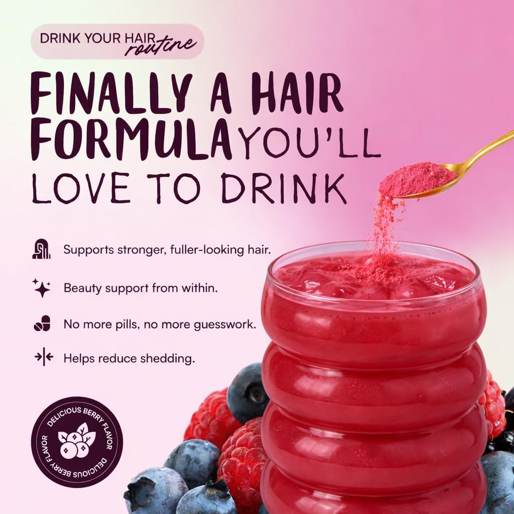 All NAT Hair Growth Powder Drink for Women & Men | Supports Stronger, Fuller-Looking Hair & Natural Shine | Collagen, Biotin & Botanical Blend Supplement | Vegan, Sugar-Free – 300g