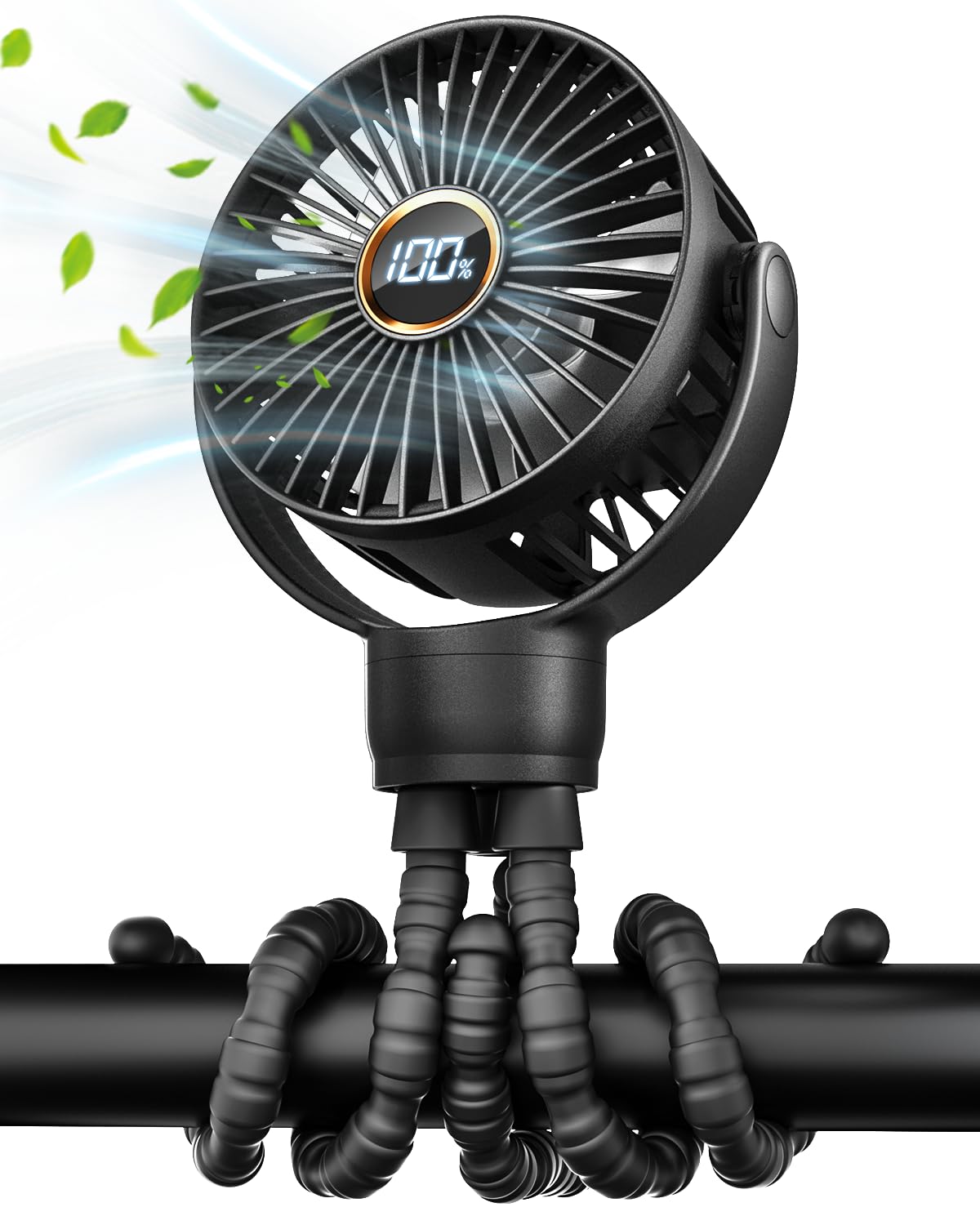 KIDEE Portable Pram Fan, Small Rechargeable Clip On Fan with Digital Display, 2000mAh, 3 Speeds 360° Rotate Mini Cooling Fan for Stroller, Buggy, Car Seat, Crib & Travel — view 8