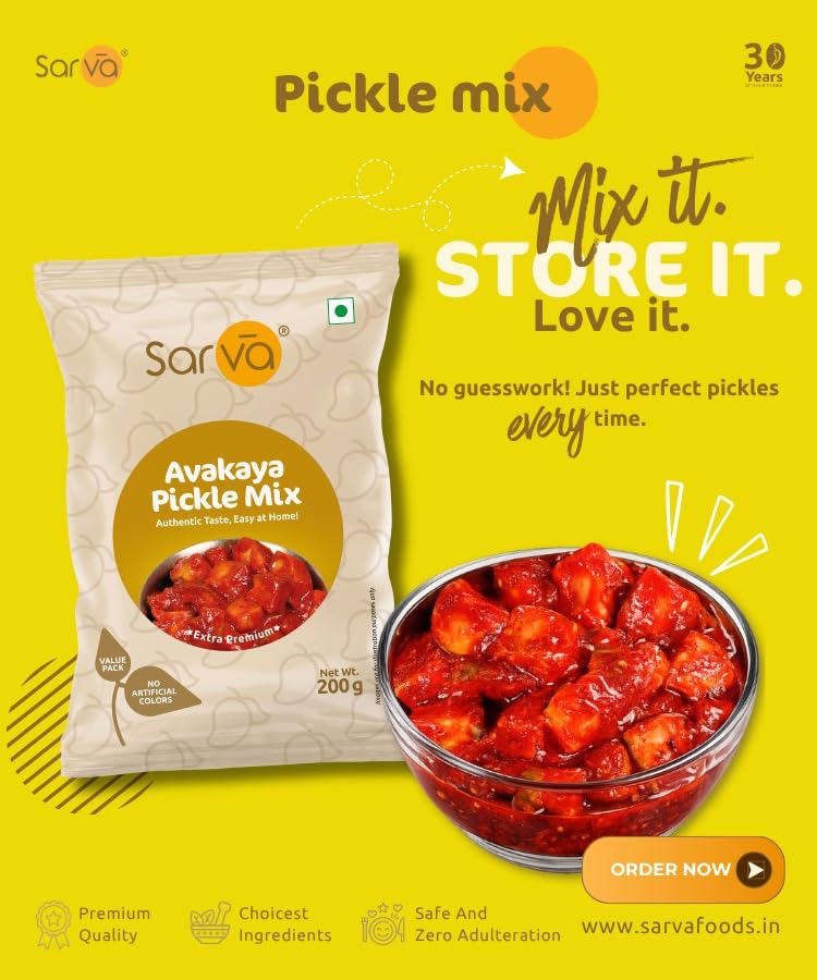 SARVA Avakaya Pickle Mix | Authentic Andhra Mango Pickle Masala | Traditional Spicy Avakai Mix with Premium Stemless Chillies for Homemade Pickle Preparation and Rich Flavorful Meals (200g) 3
