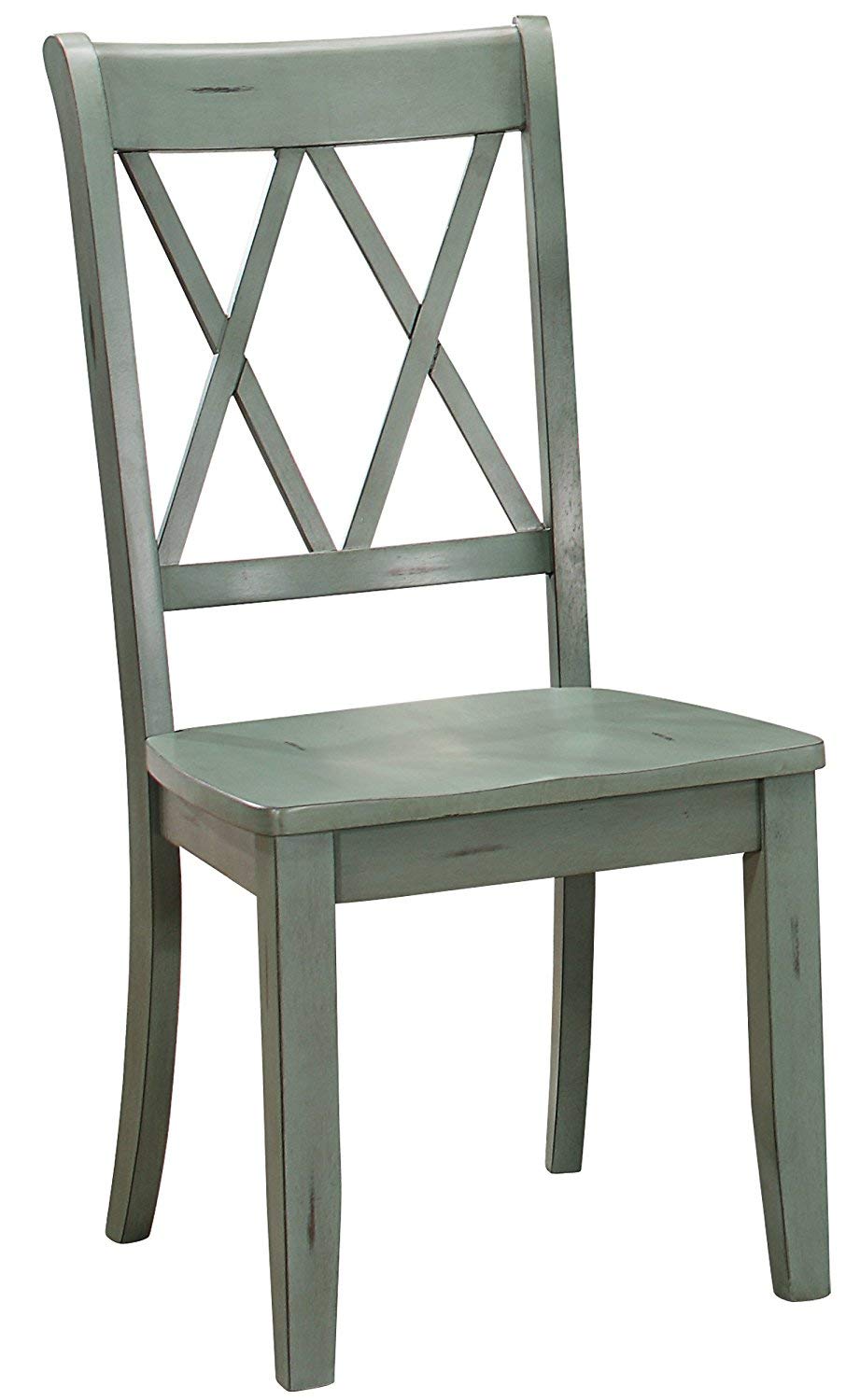 Benjara Benzara Side Chair with Double X-Cross Back, Set of Two, Teal Blue,