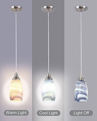 Miniatura 4 de Mini luces colgantes de cristal artístico para isla de cocina, iluminación colgante de vidrio soplado con acabado de níquel cepillado, cable