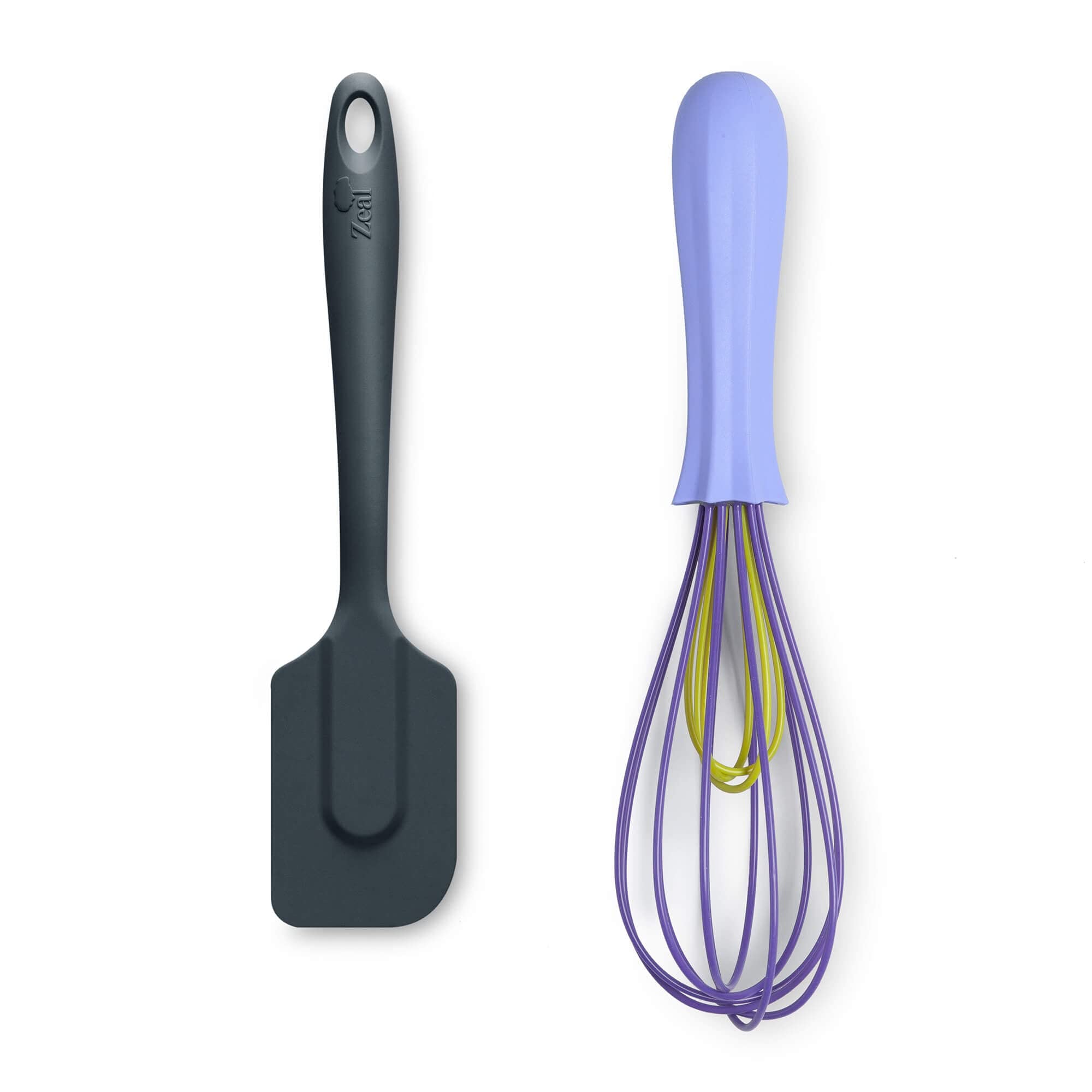Zeal JSET5T Non-Stick Silicone Whisk & Spatula 2-Piece Set, Dark Grey/Purple