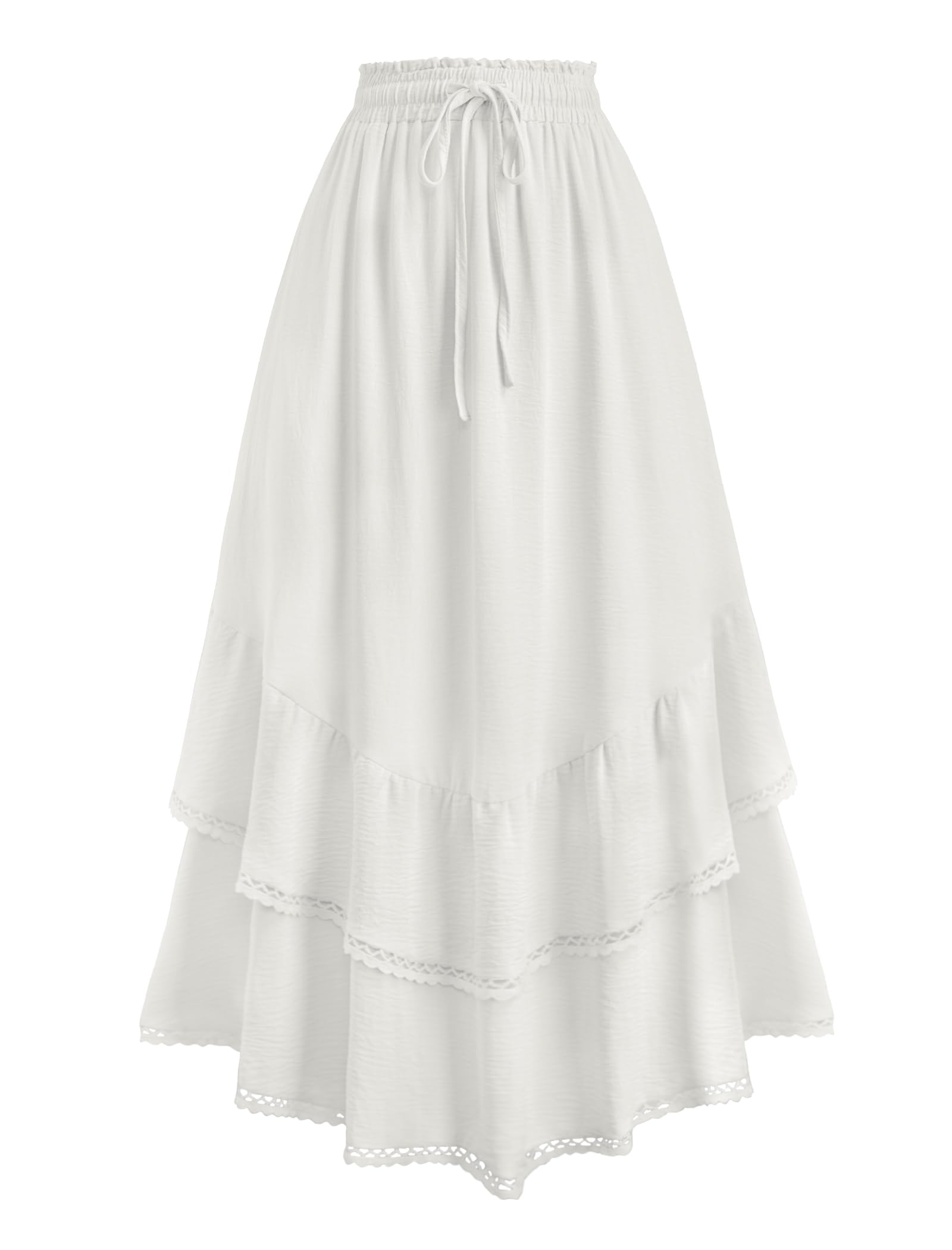 HUSKARY Maxi Skirts for Women Summer Fall High Waist Drawstring Long Skirt Ruffle Layered Medieval Skirts with Pockets