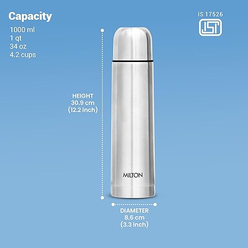 Miniatura 9 de Milton Thermosteel Flip Lid 1000, Double Walled Vacuum Insulated Thermos 1000 ml  34 oz  1 Ltr  24 Hours Hot and Cold Water Bottle with Cover,