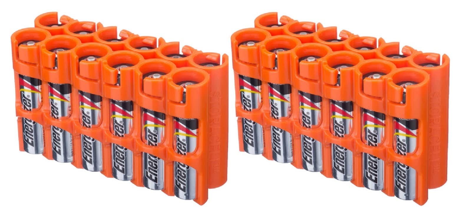 StoracellYikki by Powerpax AAA Battery Storage Container - Holds 12 Batteries, Orange (Pack of 2)