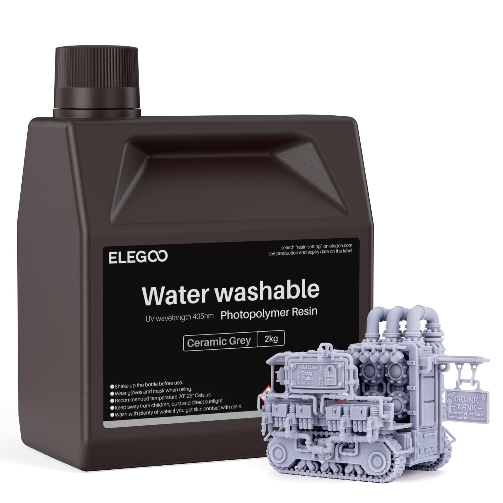 ELEGOO Resina Lavabile in Acqua per Stampanti 3D LCD Resina Fotopolimerica UV 405nm per Stampa LCD 3D 2000Gram Grigio