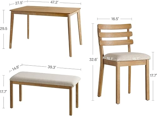 Miniatura 2 de Juego de mesa de comedor de 6 piezas con banco, mesa de cocina rectangular de madera y 4 sillas tapizadas, muebles de comedor de granja para comidas