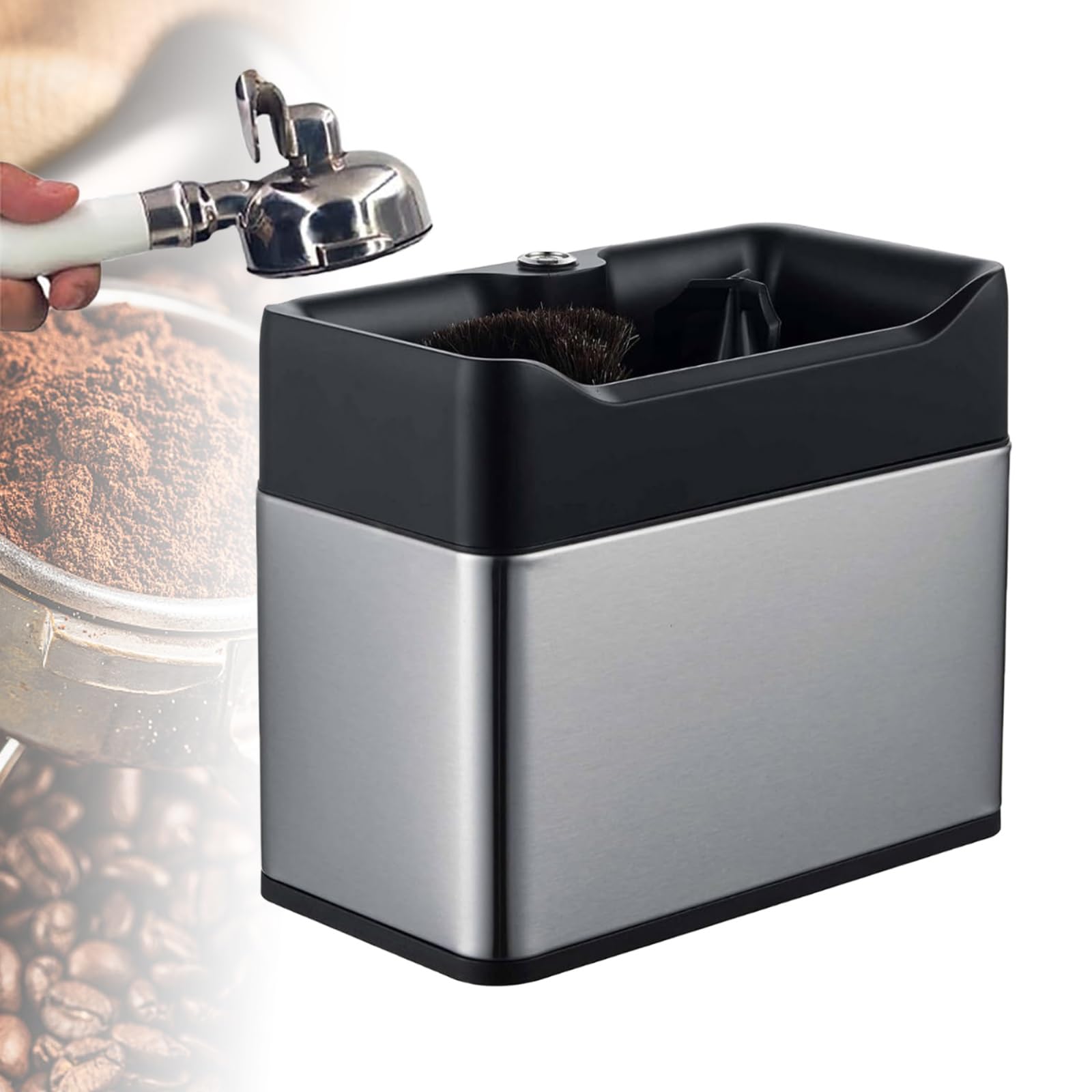 Máquina Limpieza Sin Esfuerzo para Portafiltros, Caja de Golpeteo Eléctrica Automática, Estación Bar Espresso Premium de Acero Inoxidable(Silver)