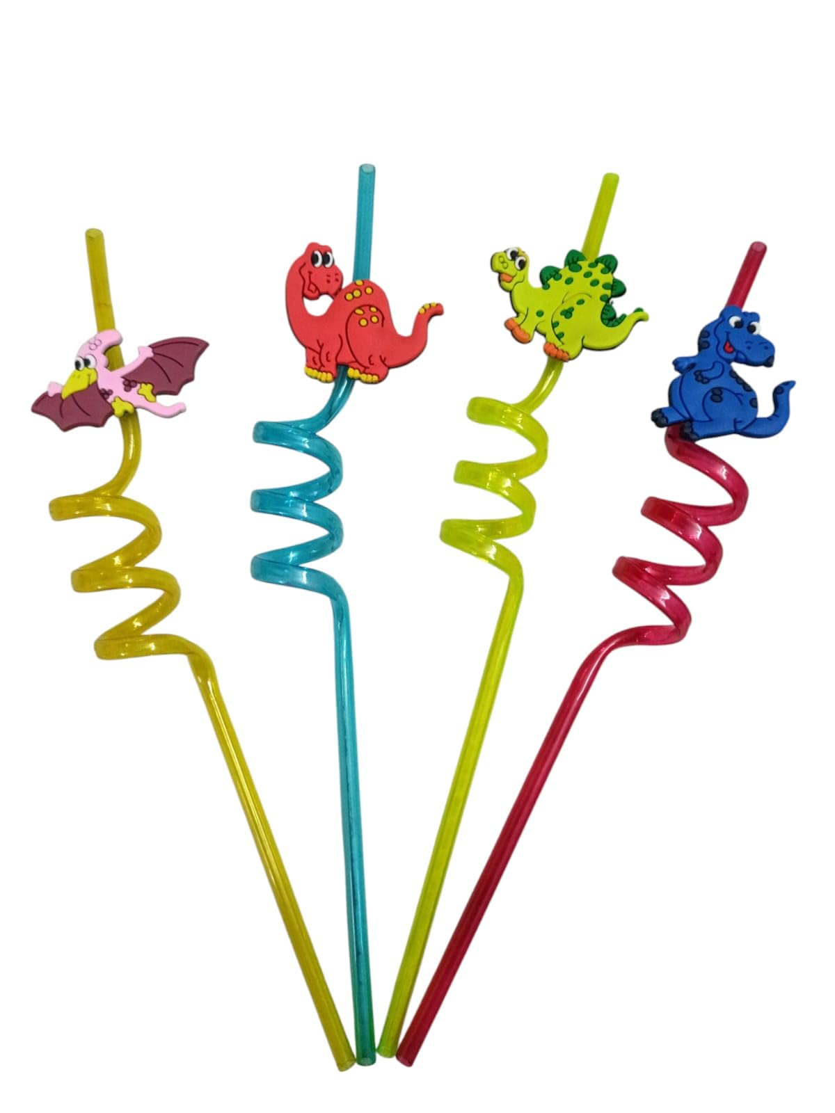 PRP Creation 4 Pices Animal Curly Spiral Reusable Straws with Silicone Buckles, Smoothie Drinking Straws for Milkshakes Juice Drinks Straws for Kids, Birthday Party Decorations for Boys and Girls-image-31