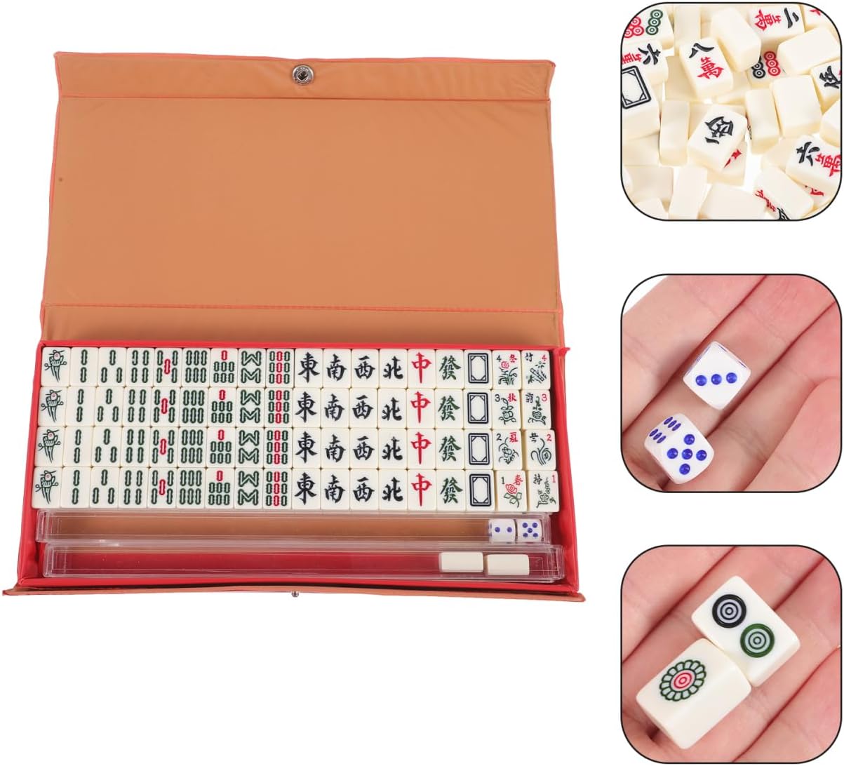 Abaodam Mini Mahjong Set Portable Travel Mahjong Game with 146 Tiles, Compact Tile Rack and Carrying Case for Family Party Gatherings and Outdoor Entertainment Board Game