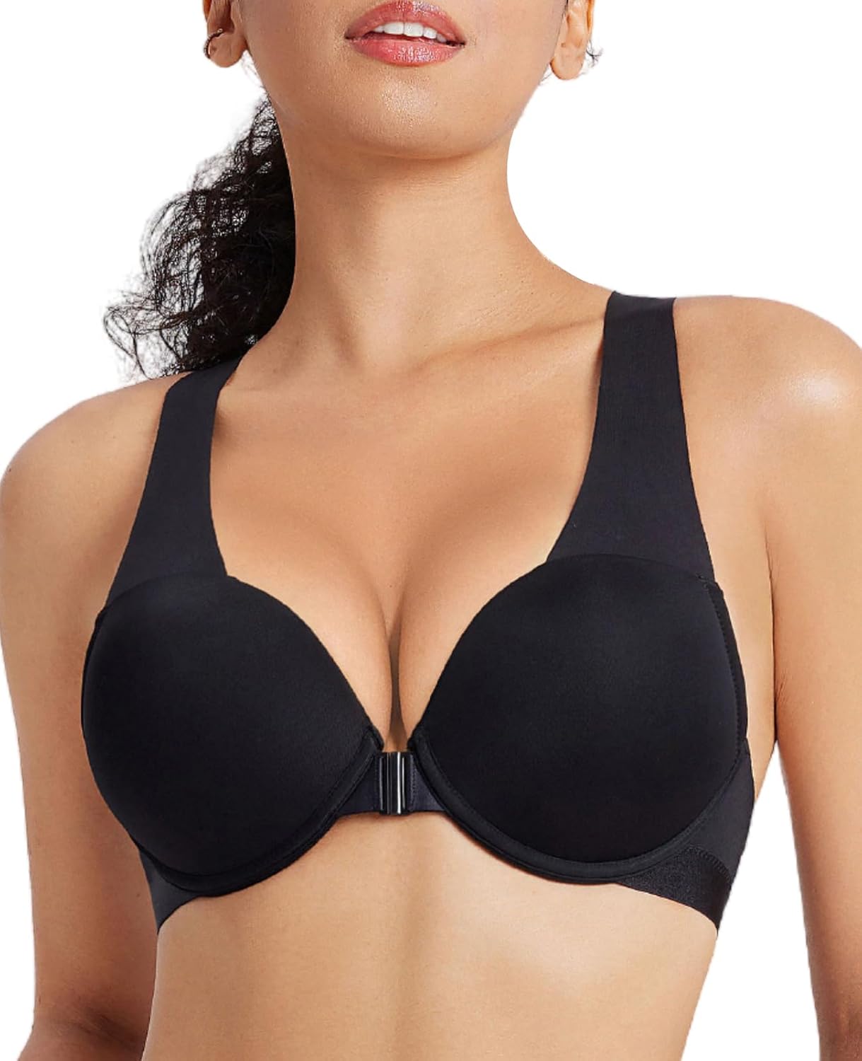 Padded Push Up Bras for Women Add 2 Cup Racerback Front Closure Plunge Bra Underwire Support