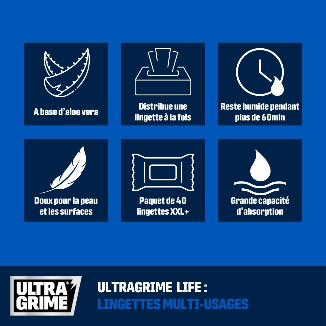 UltraGrime Lingettes de bricolage XXL très résistantes 80 lingettes épaisses – Lingettes de nettoyage très résistantes – Lingettes détachantes – Lingettes nettoyantes de surface – Très résistantes