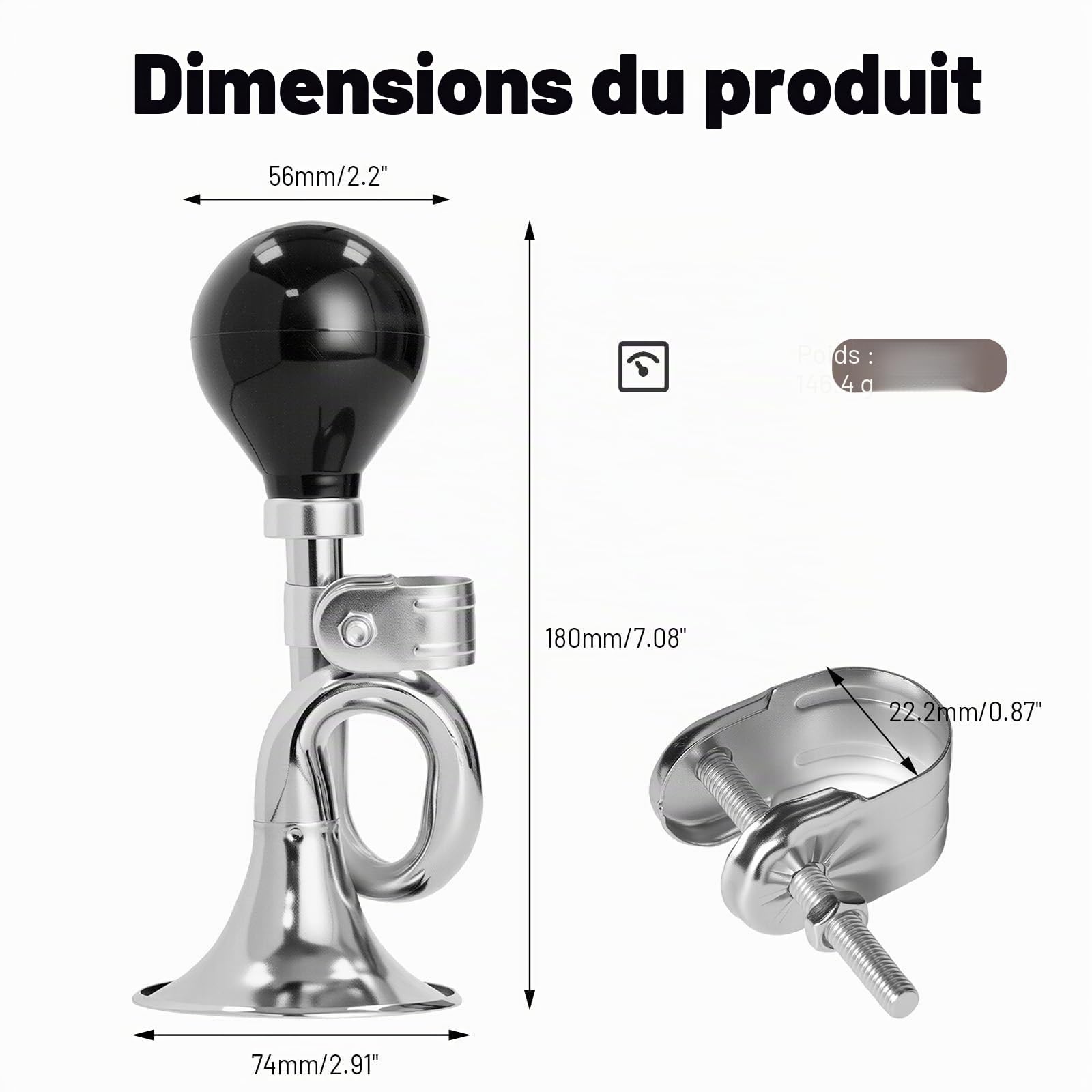 Klaxon de Vélo Rétro en Metal, Trompette Vélo Classique Noir, Design Rétro Métal Squeeze Bugle Klaxon, Avertisseur Sonore Bulb Klaxon de Bicyclette, avec Collier de Serrage Réglable