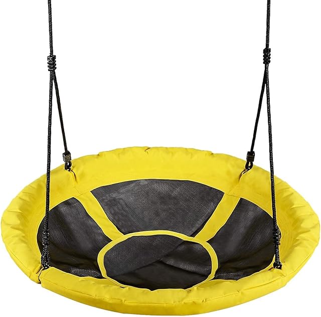 GYMAX Kids Tree Swing, Saucer Nest Swing with Adjustable Hanging Rope, Indoor Outdoor Round Swing for Children, Hold up to 150kg