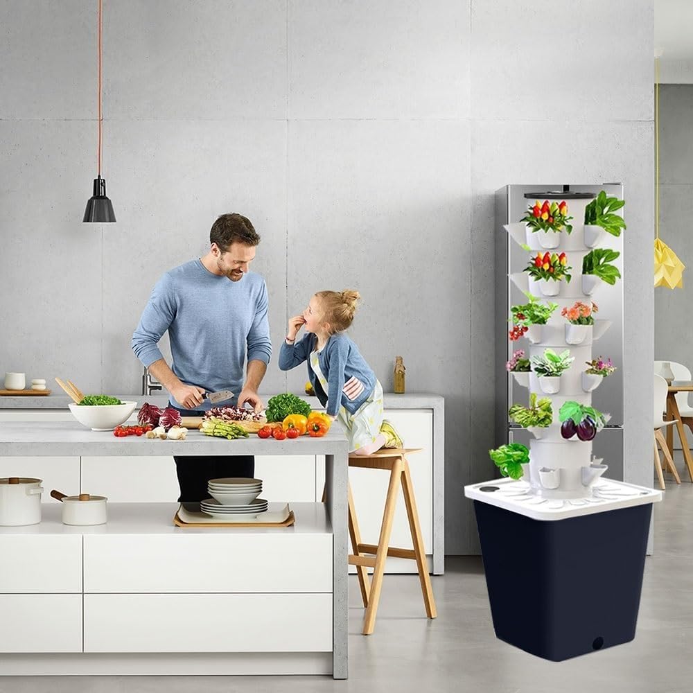 Kit de germinación para vivero (15-30 Unidades), jardín aeropónico automatizado, de Cultivo Vertical hidropónico, con Bomba y depósito de Agua móvil (no Incluye plántulas)
