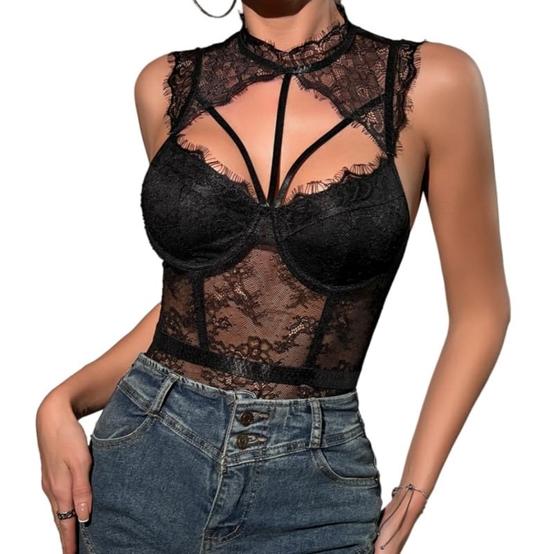 Body Donna Sexy Bodysuit Tops in Pizzo Floreale...