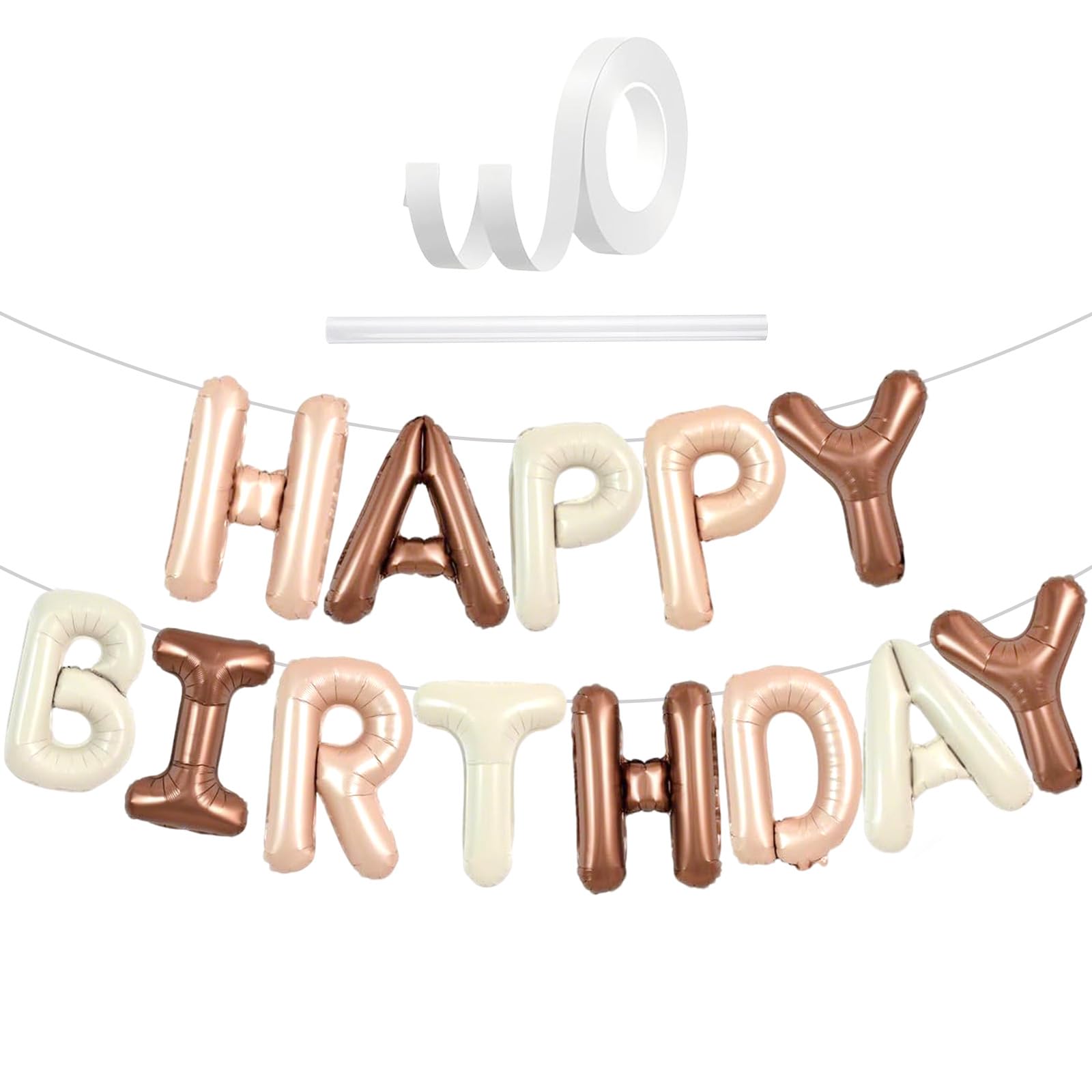 Happy Birthday Balloons Banner Cream White+Brown+Caramel, 16 Inch Happy Birthday Letter Balloons, 3 Colors Foil Balloon Banner Decorations, Party Supplies Decorations For Kids & Adults