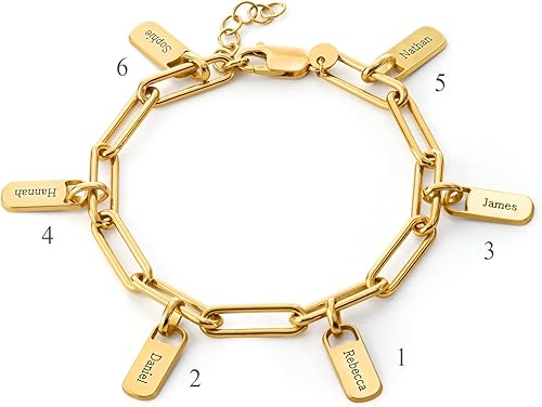 Vista 8 de MyNameNecklace Personalized Rory Bracelet with Custom Tag Charms - Diamond Option - by MYKA