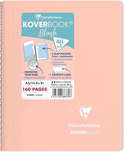 Miniatura 6 de Clairefontaine - Ref 961778C - Cuaderno con grapas Koverbook Blush (48 hojas) - Tamaño A5, regla rayada, papel de vitela cepillado de 3.17 ozm,