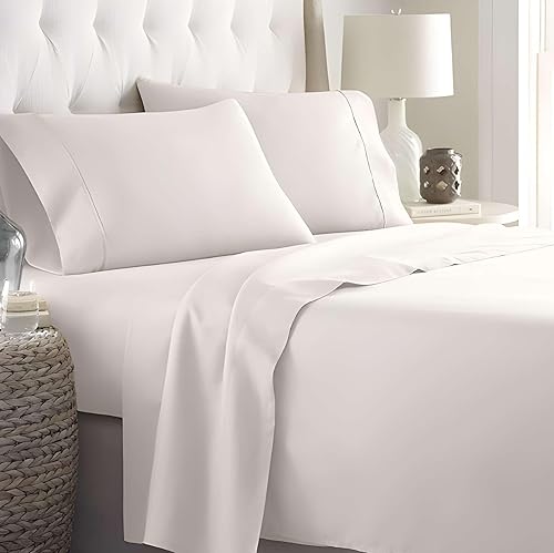 SlumberWell Juego de sábanas de algodón de 4 piezas para cama de tamaño matrimonial, suaves y transpirables, sábanas de bolsillo profundo para
