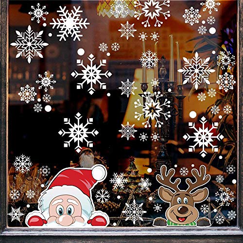 DIYASY 275 pcs Christmas Snowflake Window Clings, Decals Santa Claus and Elk Stickers for New Year Window Decoration.