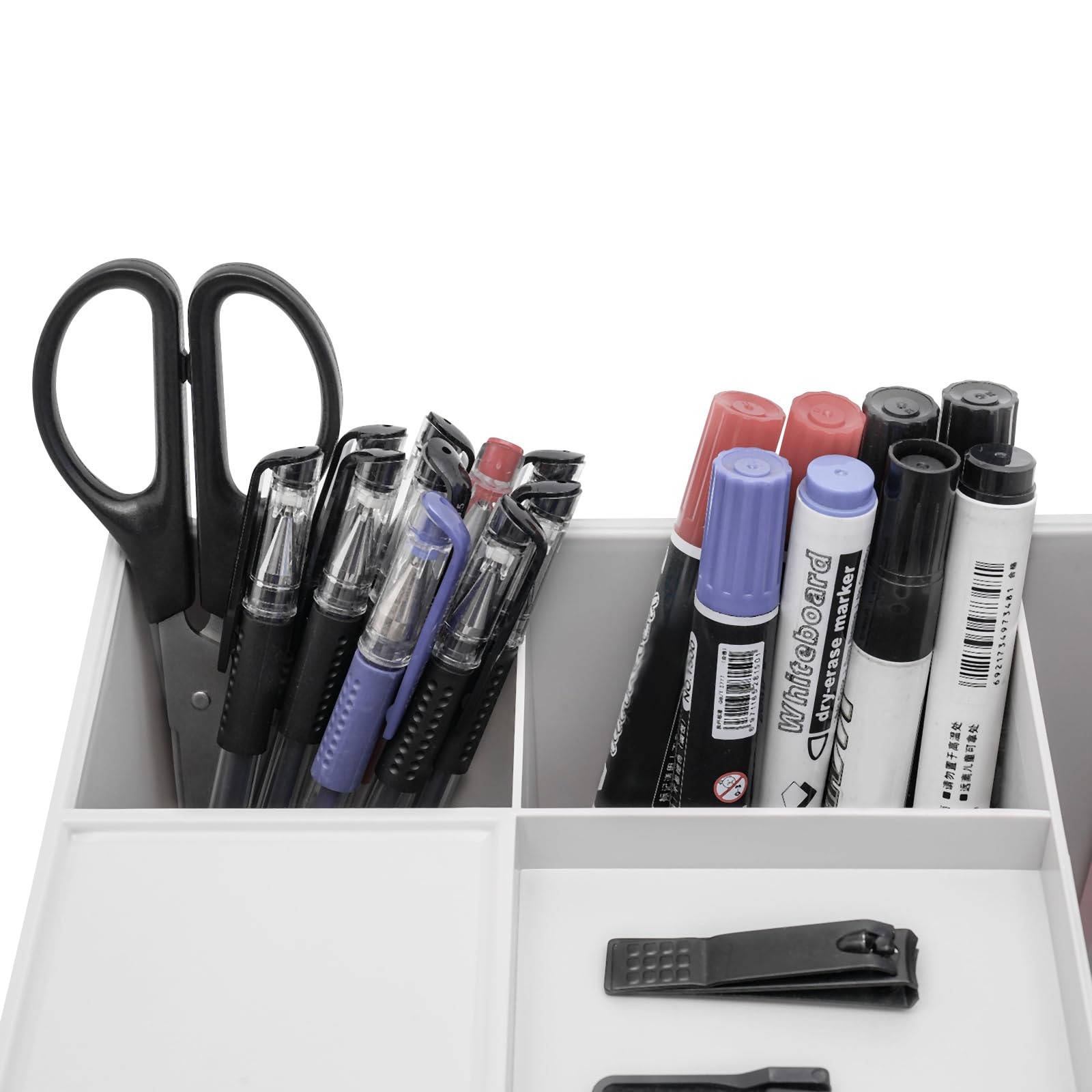 Organizer da scrivania con portapacchi, organizer in carta bianca con cassetto, organizer per penne, fazzoletti, biglietti da visita, calcolatrici, 34 x 25,5 x 24,5 cm