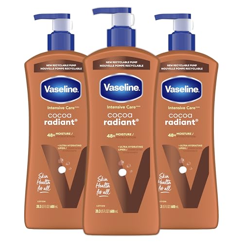 Vaseline Intensive Care Body Lotion Cocoa Radiant 3 count for Dry Skin Lotion Made with Ultra-Hydrating Lipids and Pure Cocoa Butter for a Long-Lasting, Radiant Glow 20.3 Oz