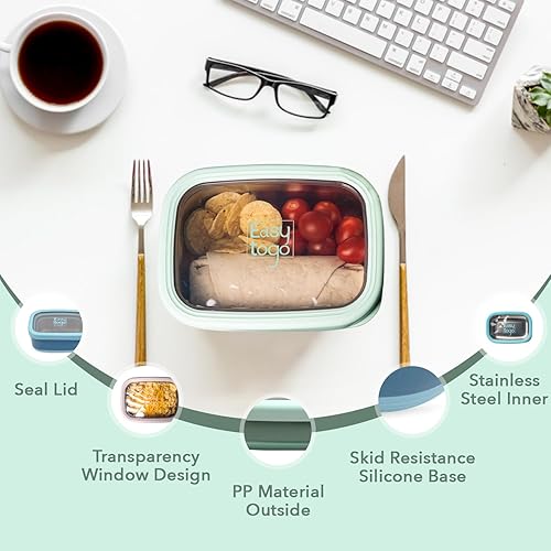 Miniatura 2 de Easy Togo Paquete de 3 recipientes de alimentos de acero inoxidable con base de silicona (azul)