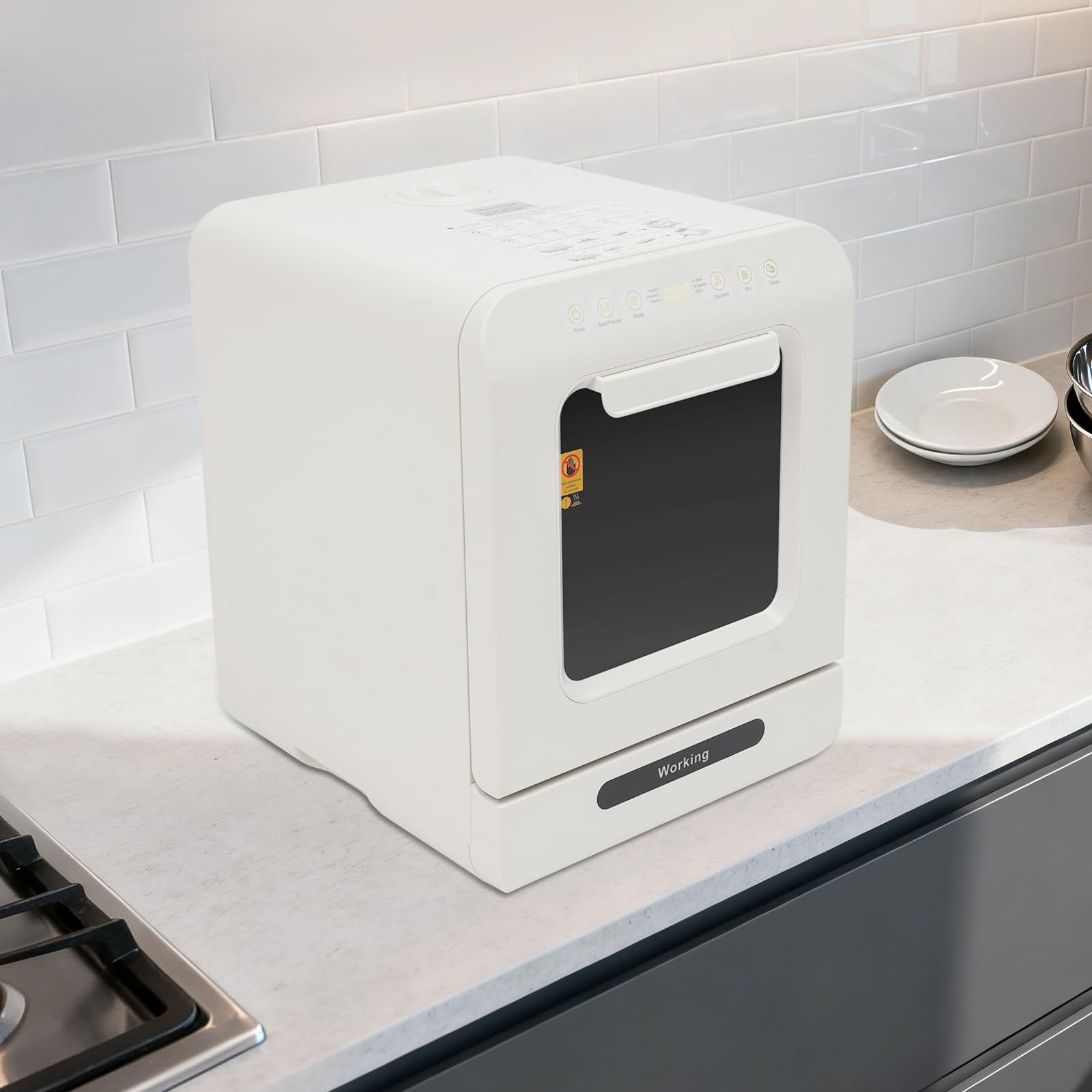 Tischgeschirrspüler Kleine Spülmaschine Mini Geschirrspüler für 3 Gedecke mit/ohne Wasseranschluss Benutzbar, Trockenfunktion, Tragbarer Kompakt-Tischspülmaschine für Wohnungen/Schlafsäle/Wohnmobile
