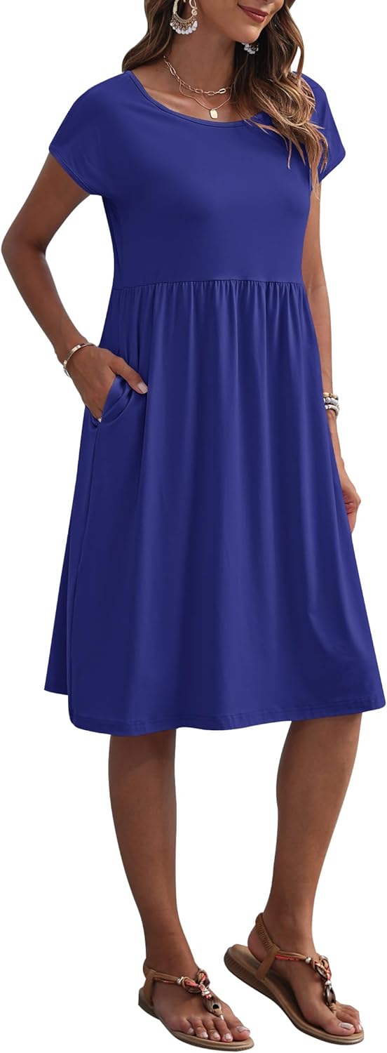 AUSELILY Women's Summer Short Sleeve Knee-Length Dresses Round Neck Loose Dress with Pockets 2026 New - Image 2